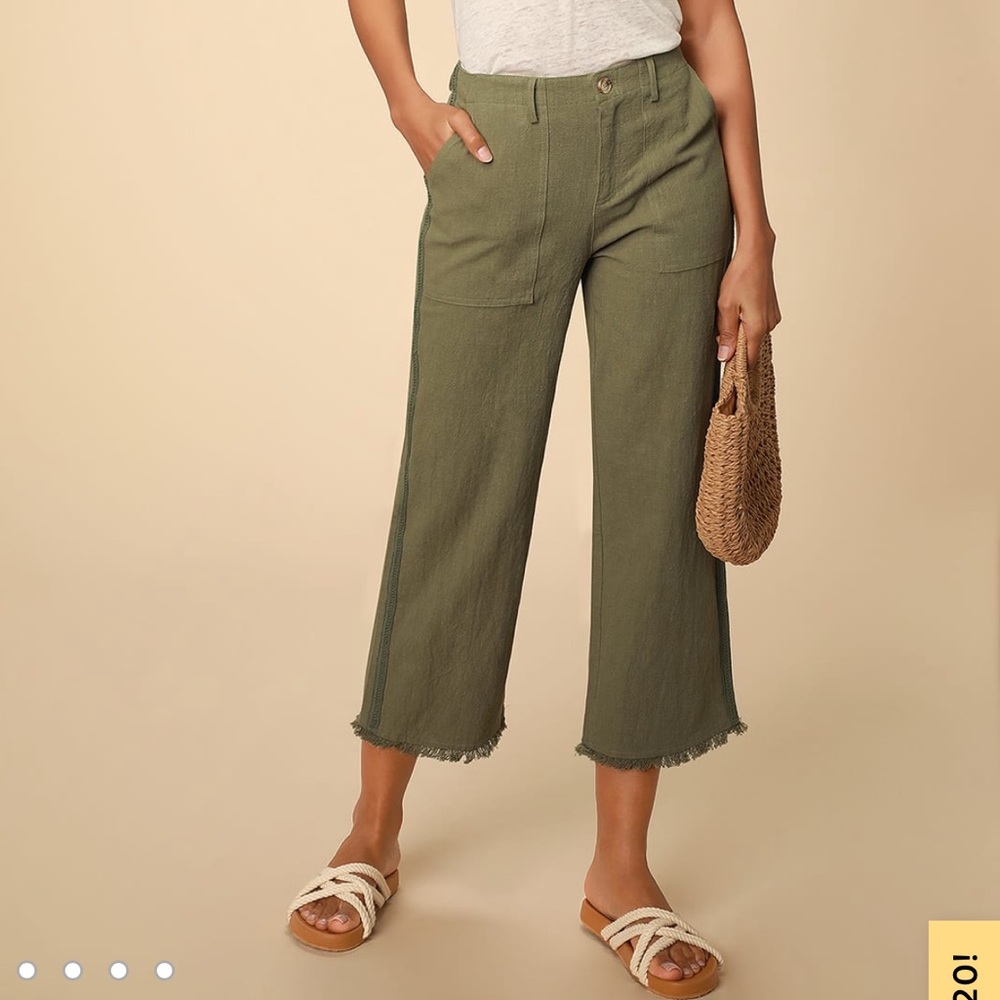 Lulus Olive Green Raw Hem High-Waisted Crop Pants